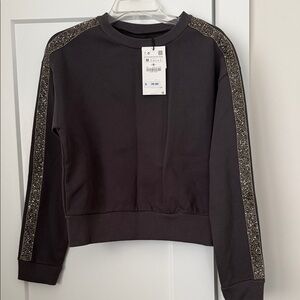 NWT Zara charcoal grey and sequin arm cropped sweatshirt